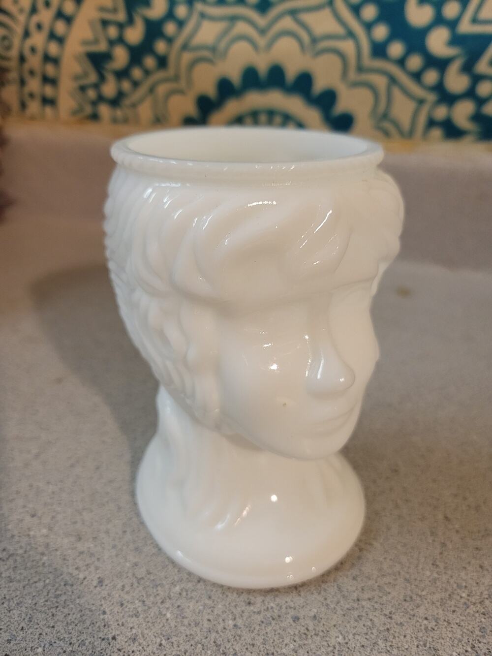 Vintage Milk Glass Lady Head Vase Figural Bust. 5”x3”x4”. 1960’s